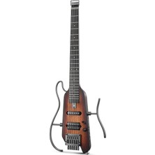 Aesco Donner Hush-X Elektro Gitar Kiti - Tüy Işığı Başsız Gitar, Seyahat ve Uygulama Için Harika, Kolay Montaj Standlı Maun Katı Gövdesi, Konser Çantası, Tüm Aksesuarlar, Sunburst