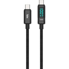 Die Grup Bix BX09CC Type-C To Type-C 100W 480MBPS E-Marker Çipli LED Dijital Ekranlı Şarj ve Data Kablosu 1 Metre (Siyah)