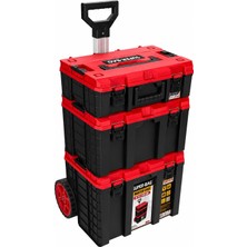 Aesco Super-Bag S-M-L Master Case 3'lü Modüler Tekerlekli Takım Çantası Seti, Organizerli Alet Taşıma ve Depolama Sistemi, Çekçek Kollu, Büyük Hacimli, Elektrikçi Tesisatçı Servis Için, Kırmızı-Siyah