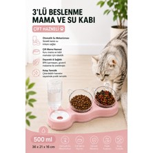 Die Grup Glipet Çift Hazneli- 3' Lü Beslenme Mama ve Su Kabı Pembe 1000 ml 36 * 21 * 16 cm