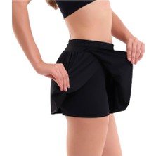 Aesco Fancy&dancy Kadın Siyah Yüksek Bel Spor Şort Etek - Bel Kontrolü Olan Yoga Koşu Fitness Şort Etekleri – Şortetek (Siyah, Small)