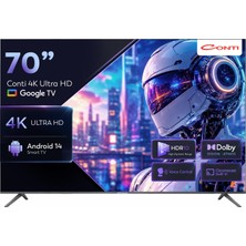 Die Grup Conti 70" 4K Ultra Hd Google Tv (CT70GT300U), HDR10, Frameless Çerçevesiz Tasarım, Dahili Uydu Alıcı, Wi-Fi, Bluetooth, 3x Hdmı, 2x Usb, Android 14 Smart Tv