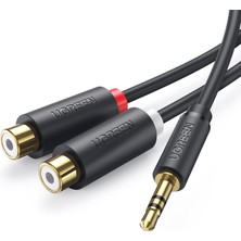 Die Grup Ugreen 3.5mm Erkek - 2 Rca Dişi Jaklı Stereo Ses Kablosu Y Adaptörü Altın Kaplama Kulaklık Kablosu, 25CM, 10547