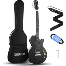 Aesco Donner Lp Elektro Gitar Kiti Tam Boy Gitar Başlangıç Seti 90 cm (39 Inç) Tek Parça Gövde, Çanta, Askı, Tel (Lp Stili, Siyah)