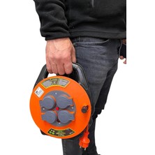 Die Grup Seyyar Kablo Makarası - 10 Metre Kablo, 3x1.5mm², IP44 Kapaklı 4 Prizli, Bylion Taşınabilir Enerji Çözümü Çanta Tipi Seyyar Uzatma Kablosu Kamp, Atölye, Bahçe, Garaj, Ev