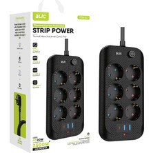 Aesco Akım Korumalı Priz, 6x Priz Soketi, 2x USB Girişi, 1x Type-C Girişi, Tasarruflu Uzatma Kablosu, Çocuk Korumalı Adaptör (2 Metre)