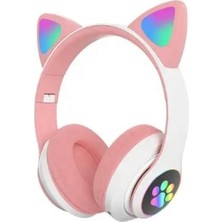 Die Grup Heartz H10 Cat Kedili LED Işıklı Kafaüstü Bluetooth Kulaklık (Toz Pembe)