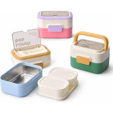 Die Grup Deconox Paslanmaz Çelik Hazneli Kulplu Yemek Kabı 1010 Ml, Bölmeli Lunch Box Seti, Çatal Kaşık Dahil, Kilitli Kapaklı Taşıma ve Saklama Kabı, Renkli Desenli