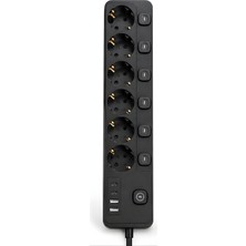 Aesco 6’lı Ayrı Anahtarlı Akım Korumalı Priz, 3680W 16A Çoklu Priz, 2 Usb-A + 2 Type-C, 2 Metre Kablolu, Topraklı, Ev Ofis Masaüstü Kullanım Için