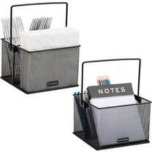 Die Grup Mind Reader Network Collection Mutfak Eşyaları Veya Aksesuar Kutusu, Saplı, Tezgah Veya Çalışma Masası Düzenleyici, Metal Izgara, 2 Adet, 25,4 cm U x 17,8 cm G x 12,1 cm Y, Siyah