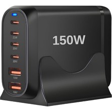 Die Grup Jouis Çoklu Şarj Istasyonu Gan 150W - 6 Portlu Masaüstü Hızlı Şarj Cihazı (4x Type-C 100W/20W, 2x Usb-A 18W) Macbook, Laptop, iPhone 15/14, iPad ve Android Uyumlu Akıllı Şarj Adaptörü