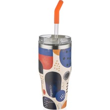 Aesco Vagonlife Tumbler Özel Desenli Cup 590 ml Vakumlu Paslanmaz Çelik Termos Pipetli/rahat Içim -FFVGN1001-590ML Lacivert