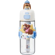 Aesco Vagonlife Diller 600ML Sevimli Hayvanlar Süslü Pipetli/pipetsiz El Askılı Tritan Çocuk Matarası (Mavi Köpüş)