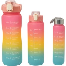 Aesco 3’lü Renkli Suluk Seti – Motivasyonlu Spor Matara Seti | 2l, 900ML ve 300ML Su Şişesi | Sızdırmaz, Dayanıklı, Şık Tasarım (Pembe-Sarı)