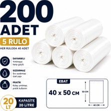 Liva Ambalaj Mini Boy Çöp Torbası 40X50 cm Şeffaf Beyaz 5 Rulo 200 Adet Dayanıklı Sızdırmaz Çöp Poşeti