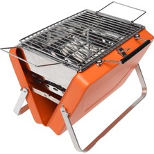 Die Grup Mallart® Taşınabilir Portatif Mangal - Katlanabilir Evrensel Çanta Tipi Kömürlü Barbekü Izgarası, Kompakt Katlanır Kamp Tipi Bahçe Piknik Ev Tipi Barbekü Seti (Turuncu)