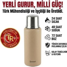 Die Grup Sword Bej Sütlü Kahve Çelik Termos, 1.5 Litre, 24 Saat Sıcak, 48 Saat Soğuk, 72 Saat Buz Saklama, Yerli Üretim Kamp Termosu