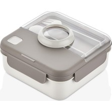 Die Grup Lemmoni Qlux Taşınabilir Lunch Box, Bölmeli Beslenme Kabı, Çatal Kaşıklı, 1250ML, Bej