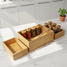 Die Grup Deconox 3'lü Modüler Bambu Organizer Set - Üst Üste Geçebilen Çok Amaçlı Çekmece Içi ve Masaüstü Düzenleyici Kutu - Banyo, Mutfak ve Ofis Için Ahşap Saklama Seti