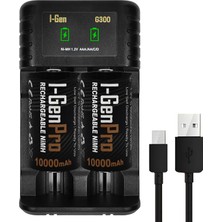 Die Grup I-Gen Batteries G32D 2’li Aa/aaa/c/d Pil Şarj Aleti + 2 Adet Pro D 10.000 Mah 1.2 V Ni-Mh Şarjlı D Büyük Boy Pil Seti
