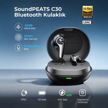 Die Grup Soundpeats C30 Hybrid Anc Hi-Res Ldac Tws Bluetooth 6.0 Kablosuz Kulak Içi Kulaklık Siyah