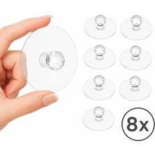 Die Grup 8'li Kristal Başlı, Yapışkanlı Çekmece Kulpu, Dolap Kulpu, Şeffaf Kendinden Yapışkanlı Kulp ve Askı, Delmeden Montaj,
