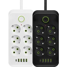 Aesco Jouis Akım Korumalı Priz Çoklayıcı - 2500W Grup Priz Uzatma Kablosu, Eu Priz Girişi, 4 USB ve 1 Type-C Portlu, 2m Kablo, Isıya Dayanıklı Akıllı Şarj Istasyonu (6'lı)