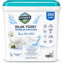Hygrex Beyaz Sabun Kokulu Islak Kova Mendil Yüzey Temizlik Havlusu 250 Adet Tüm Yüzeyler Islak Mendil Kovası Temizlik Bezi Easy Clean