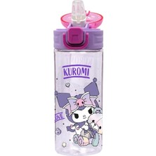 Aesco Wiggle 500ML Kuromi Temalı Lisanslı Yumuşak Silikon Pipetli Kulplu Kilitlenebilir Su Matarası (Pembe-Mor)