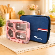 Die Grup Valkyrie 304 Paslanmaz Çelik 4 Bölmeli Pembe Lunch Box Termal Çantalı – Sızdırmaz Beslenme Kabı, Çatal Kaşık Dahil