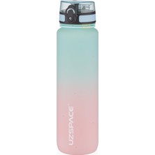 Aesco Uzspace 1000ML Çift Renkli Sızdırmaz Bpa Içermez Kilitlenebilir Kapaklı Motivasyonel Tritan Su Matarası (Su Yeşili-Pembe)
