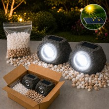 Die Grup Kyrotech 2 Adet Güneş Enerjili Kaya Görünümlü LED Bahçe Lambası, Solar Taş Lamba, Dekoratif Peyzaj ve Yürüyüş Yolu Aydınlatma, IP44 Su Geçirmez Dış Mekan, Beyaz Dolomit Taşı ve Deniz Kabuğu Hediyeli
