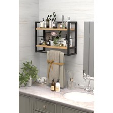 Die Grup Miyuhome 2 Raflı Metal Düzenleyici Havluluk Baharatlık Duvara Monte Banyo Rafı Metal Organizer Çok Amaçlı Raf Safir Meşe