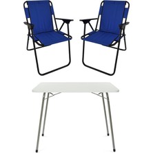 Aesco Bofigo 60X80 Beyaz Katlanır Masa + 2 Adet Katlanır Sandalye Kamp Seti Bahçe Takımı Mavi