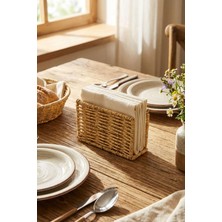 Die Grup Buffer Dekoratif Dikdörtgen Peçetelik, Doğal Hasır Dokulu Plastik Rattan, Masaüstü Peçete Standı, 15X9X5.5 cm