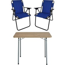 Aesco Bofigo 60X80 Çam Desenli Katlanır Masa + 2 Adet Katlanır Sandalye Kamp Seti Bahçe Takımı Mavi