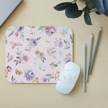 Die Grup Pastel Çiçekler Pembe Zemin - Dikdörtgen Mouse Pad, 17,5 cm x 19,50 cm