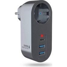 Aesco Orret Home Akım Korumalı Priz 2 USB 1 Type-C Girişli Duvar Tipi Priz Çoklayıcı, Çocuk Korumalı USB Şarjlı Priz Adaptörü, Telefon Tablet Şarj Için Çoklu Duvar Prizi