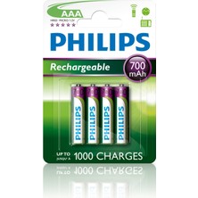 Die Grup Philips Aaa Pil, 4 Adet, HR03 Şarj Edilebilir Pil, Nimh 1,2 V, 1000 Şarj, 700 Mah