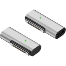 Die Grup Livx Type-C - Magsafe 3 ile Uyumlu 90 Derece Açılı Manyetik Şarj Adaptörü Çevirici 140W Hızlı Şarj Desteği, LED Göstergeli Gümüş Sfy-3