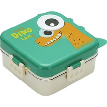Die Grup Vagonlife Bento 1120ML Lunchbox Dinozor Desenli Tek Katlı 3 Bölmeli Paslanmaz Çelik Sefer Tası Yemek Kutusu (Yeşil)