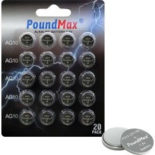 Die Grup 20 x Poundmax AG10 Düğme Hücresi LR1130 1,5V, Alkalin Pil