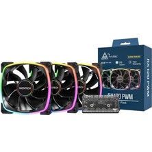 Die Grup Montech RX120 Pwm Siyah Reverse Fan Blade 3'lü Paket + Hub Controller Argb