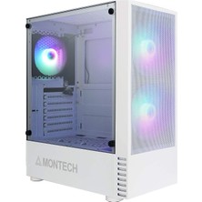 Die Grup Montech X2 Plus Beyaz Matx Yüksek Hava Akışı Mesh Ön Panel Tam Cam Yan Panel Önceden Takılmış 2 x 140 mm 1 x 120 mm Argb Fanlar Type C Usb3.0 Bilgisayar Kasası