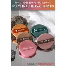 Die Grup Muggio 5'li Tutmalı Makyaj Pudra Süngeri, Yuvarlak, Islak ve Kuru Kullanımlı, 5x5 Cm, Yeşil Kahve Sarı Pembe