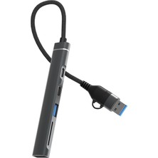 Die Grup Dm CHB025 Usb-A ve Type-C Girişli 2*type-C 1*usb-A Sd Micro Sd Tf Kart Okuyucu Çoklayıcı Dönüştürücü