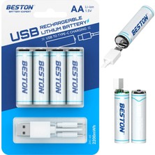 Die Grup Beston 4'lü Şarj Edilebilir Aa Lityum Pil | 1.5V 500MAH 2200MWH, Usb-C Şarjlı, 1000+ Döngü, Sabit Voltaj Çıkışlı, Mikrofon, Oyuncak ve Küçük Cihazlar Için, 2AC-06