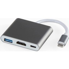 Die Grup Coverzone Type-C 3in1 HDMI 4K USB 3.0 Görüntü Veri Aktarımı Sağlar USB Adaptör Notebook ve Macbook ile Uyumlu Tc-23