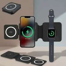 Uravas Store Katlanabilir 3 Cihaz Destekli Kablosuz Şarj Istasyonu Telefon Saat Kulaklık Standı