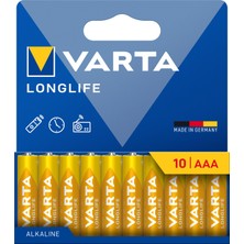 Die Grup Varta Longlife Aaa Micro LR03 1.5V Alkalin Pil Paketi, 10 Adet, Almanya'da Üretilmiştir